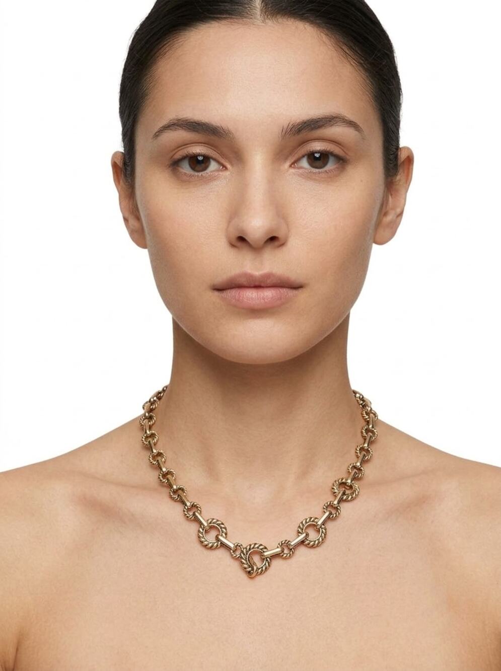 Vintage Gold Tone Twisted Rope Chain Necklace Chunky Link Clasp Adjustable Ext